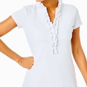 Lilly Pulitzer UPF 50+ Luxletic Frida Ruffle Polo Top Resort White Size Small
